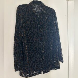 Vintage sheer shimmery Leopard Print Button-Up Shirt